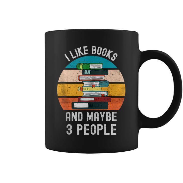 I Like Books And Maybe 3 People Vintage Retro Book Lover Graphic Print Coffee Mug
