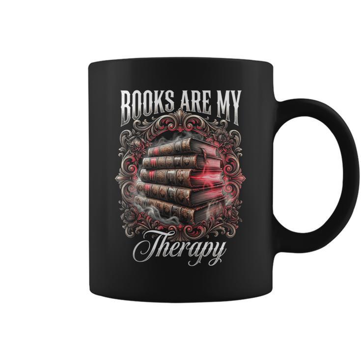 Books Are My Therapy Vintage Bookworm Reader Graphic Print Coffee Mug