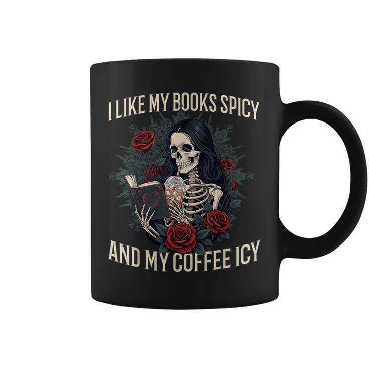 I Like My Books Spicy And My Coffee ICY Shirt Skeleton Graphic Print Coffee Mug