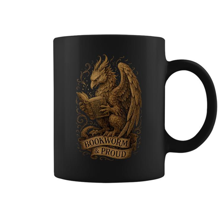 Bookworm & Proud Griffin Reading Book Vintage Fantasy Reader Graphic Print Coffee Mug