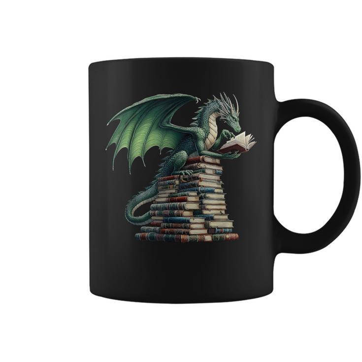 Bookworm Dragon Reading Books Dragon & Books Lover Graphic Print Coffee Mug