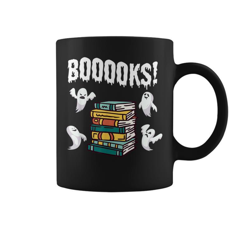 Booooks Ghost Reading Books Halloween Librarian Teacher Graphic Print Coffee Mug
