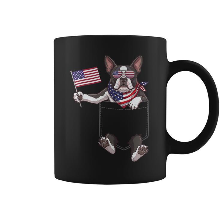 Boston Terrier Dog Pocket American Flag 4Th Of July Usa Coffee Mug