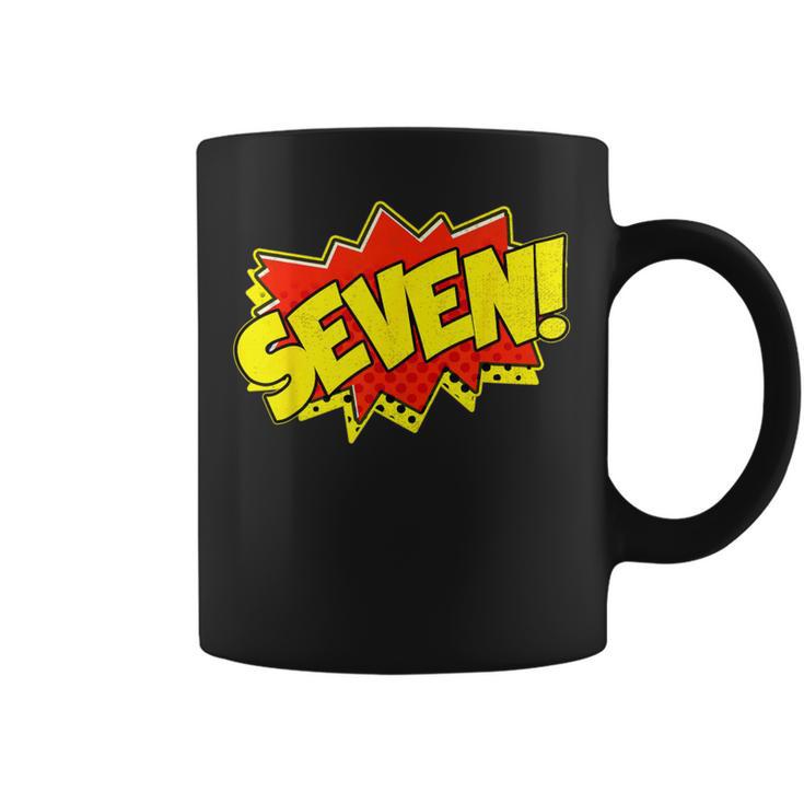 Boy Seven Superhero Comic Book Hero 7th Birthday Boy 7 Years Graphic Print Coffee Mug