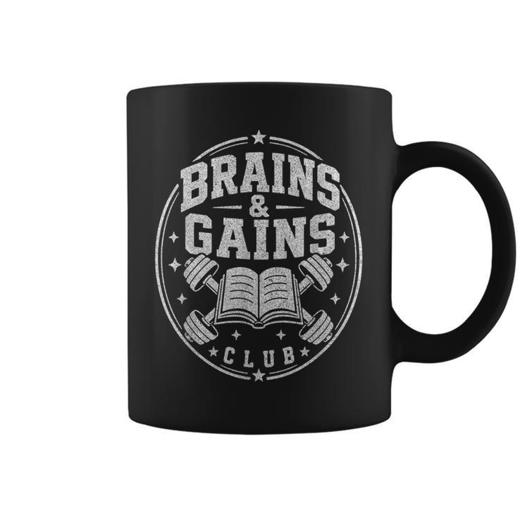 Brains And Gains Club Book Gym Lover Graphic Print Coffee Mug