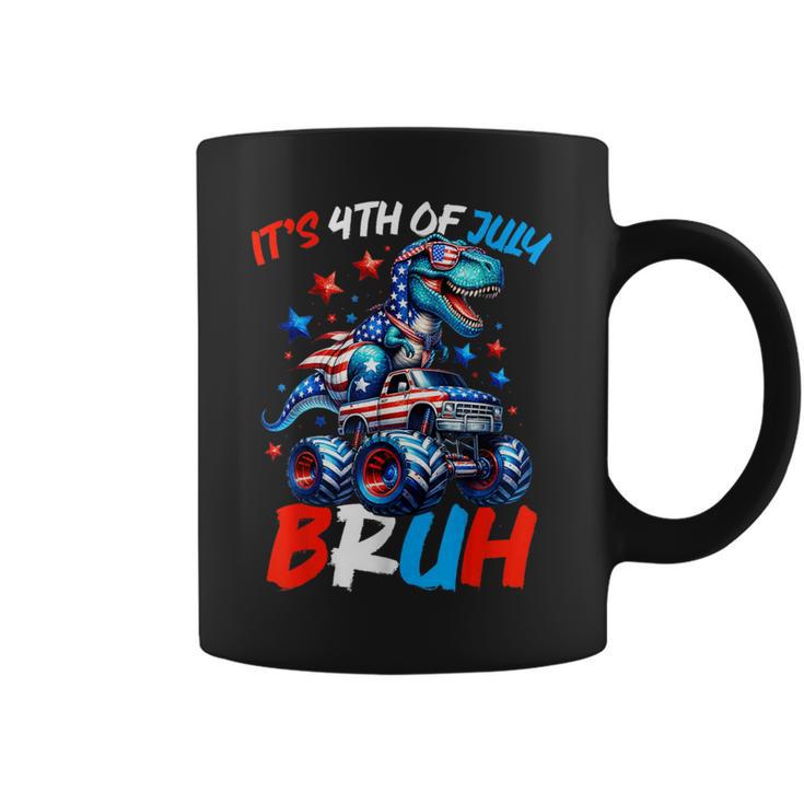 Bruh 4Th Of July Boys Kids T-Rex Dinosaur Patriotic Flag Coffee Mug