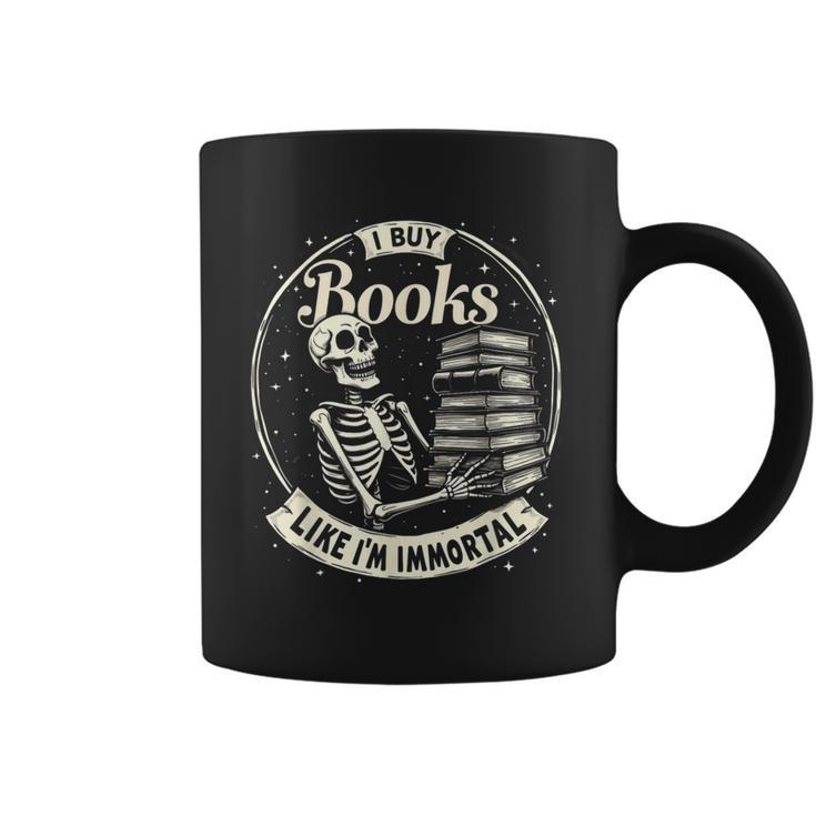 I Buy Books Like I’m Immortal Skeleton Bookworm Gothic Graphic Print Coffee Mug
