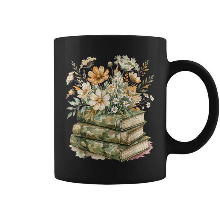 Camo Floral Books Wildflower Botanical Reading Lover Graphic Print Coffee Mug