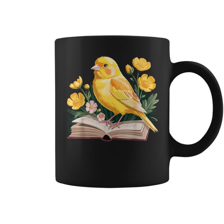 Canary Bird Floral Book Yellow Bird Reading Bookish Teacher Graphic Print Coffee Mug