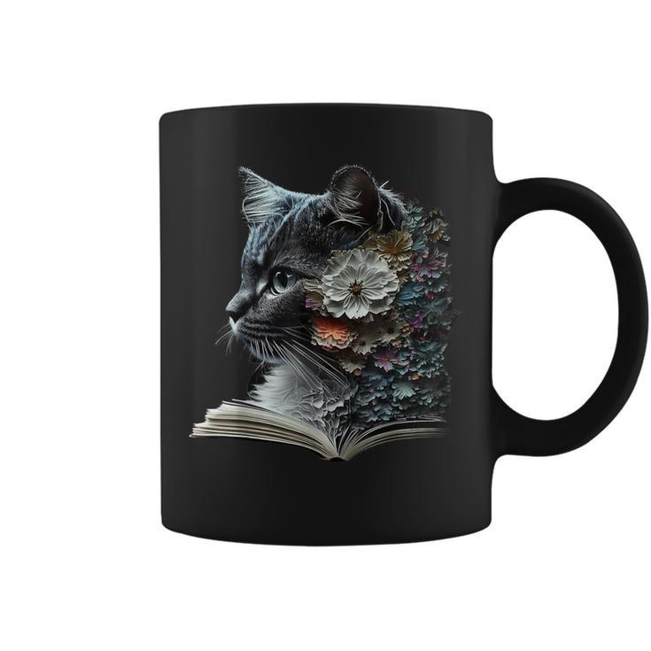 Cat Art Book Cat Motif Flowers Cat Graphic Print Coffee Mug