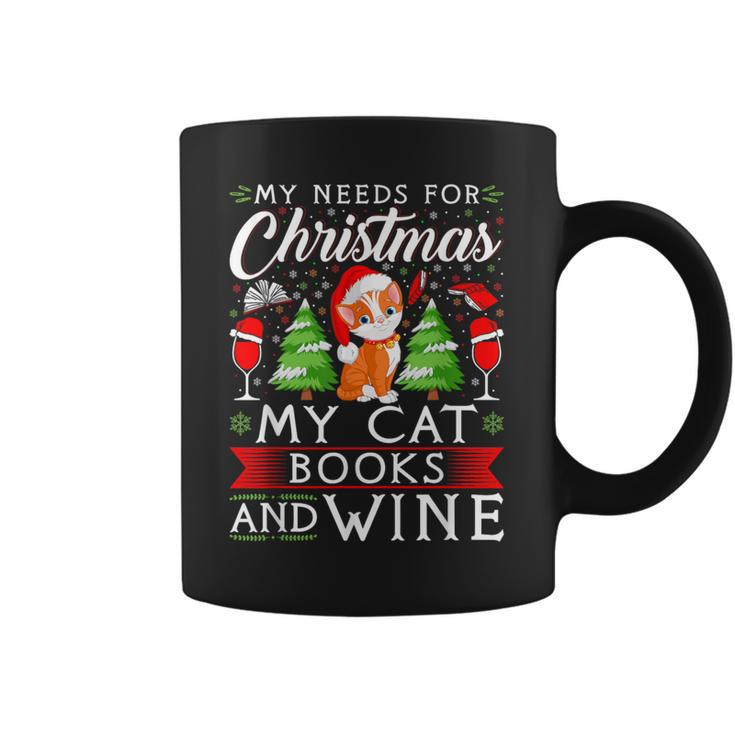 Cat Books Wine Lover Cute Cat Christmas Men Women Graphic Print Coffee Mug
