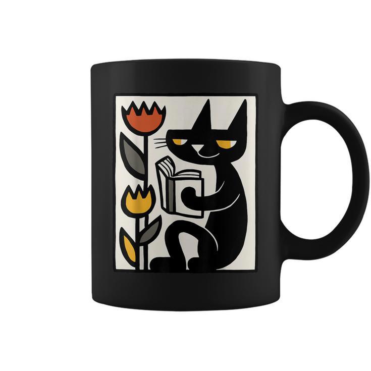 Cat Reading Book Folk Art Cozy Illustration Graphic Print Coffee Mug