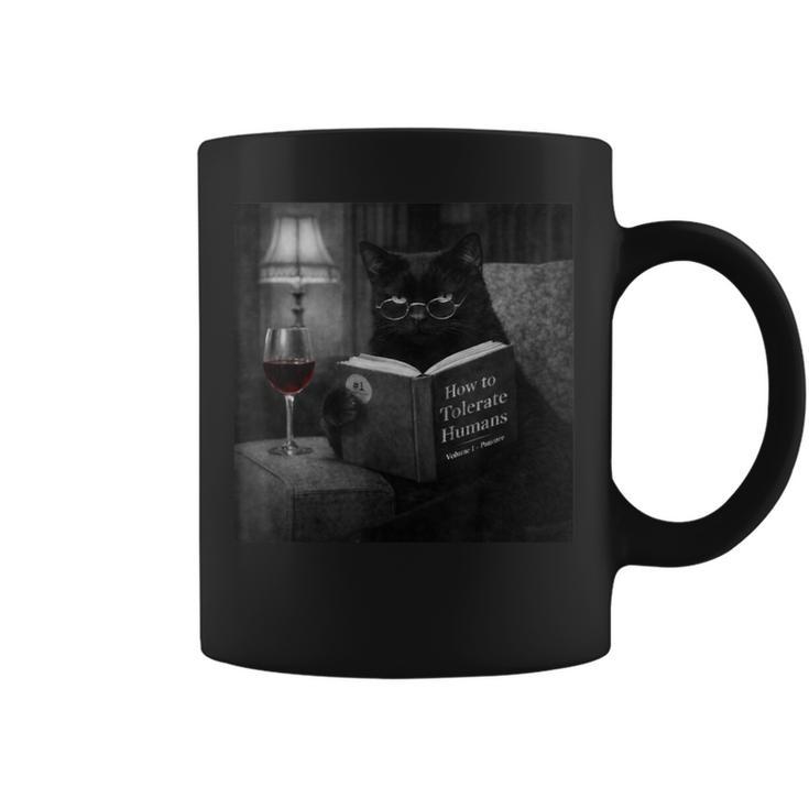 Cat Reading Book Retro Cat Photo Humor Graphic Print Coffee Mug
