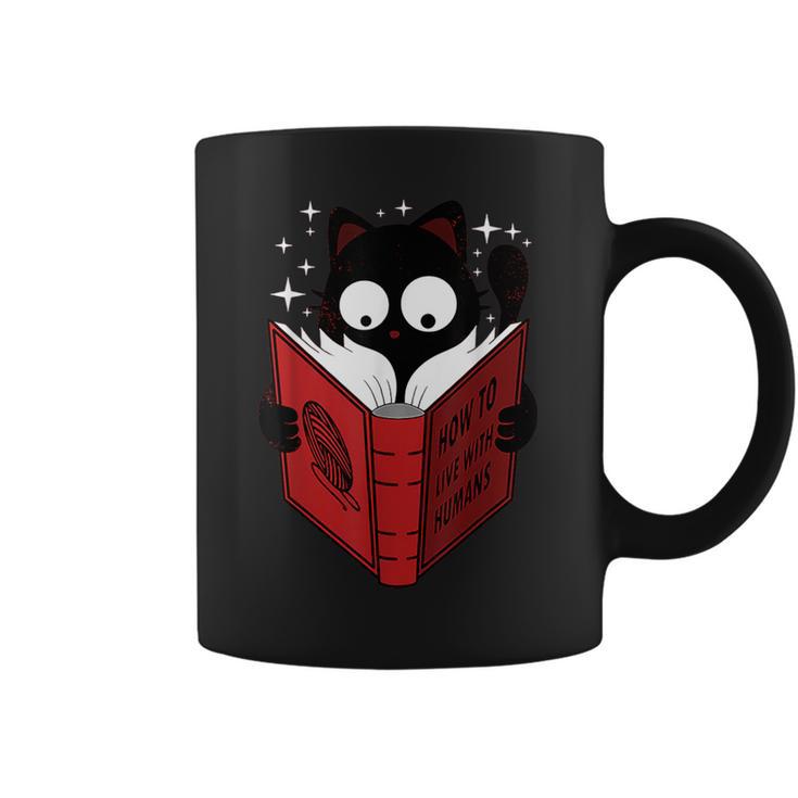 Cat Reads Book How To Live With Humans Graphic Print Coffee Mug