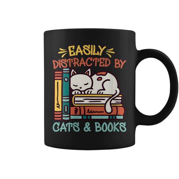 Cats And Books Easily Distracted By Cats And Books Graphic Print Coffee Mug Cats And Books Easily Distracted By Cats And Books Graphic Print Coffee Mug