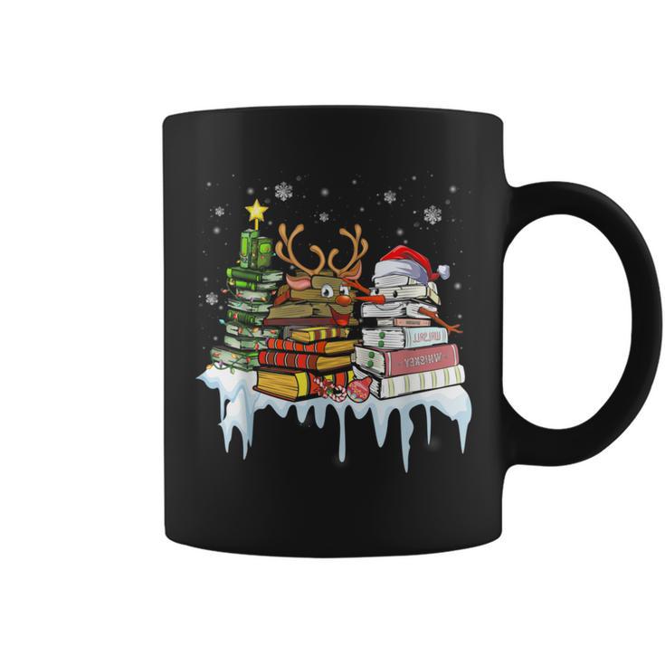 Christmas Tree Snowman Reindeer Book Stack Librarian Graphic Print Coffee Mug