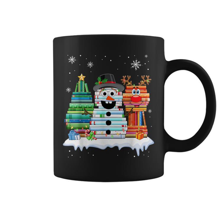 Christmas Tree Snowman Reindeer Book Stack Tee Librarian Graphic Print Coffee Mug
