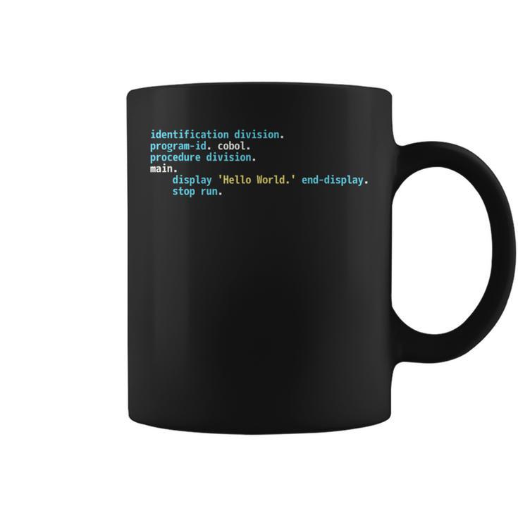 Código Cobol Hello World Diseño De Esquema Deintaxis Oscura Taza de café