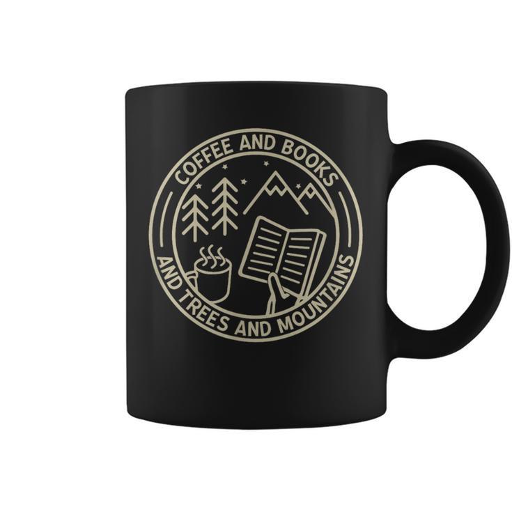 Coffee & Books & Trees & Mountains Graphic Print Coffee Mug