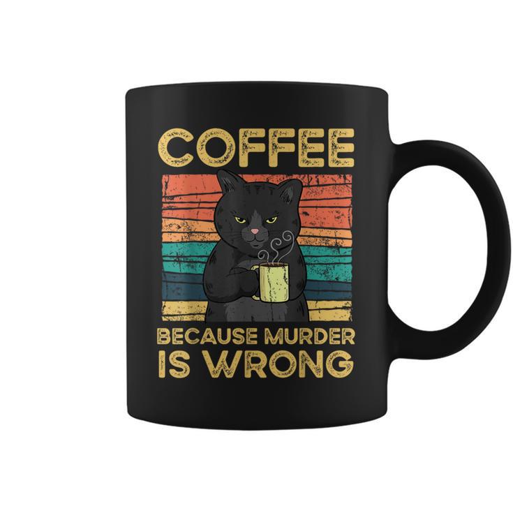 Coffee Because Murder Is Wrong ファニーブラックキャット ビンテージ コーヒーマグ