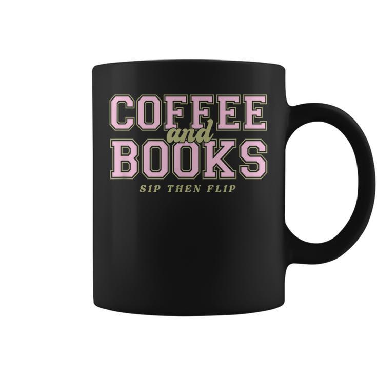 Coffee And Books Sip Then Flip Retro Varsity Reading Graphic Print Coffee Mug