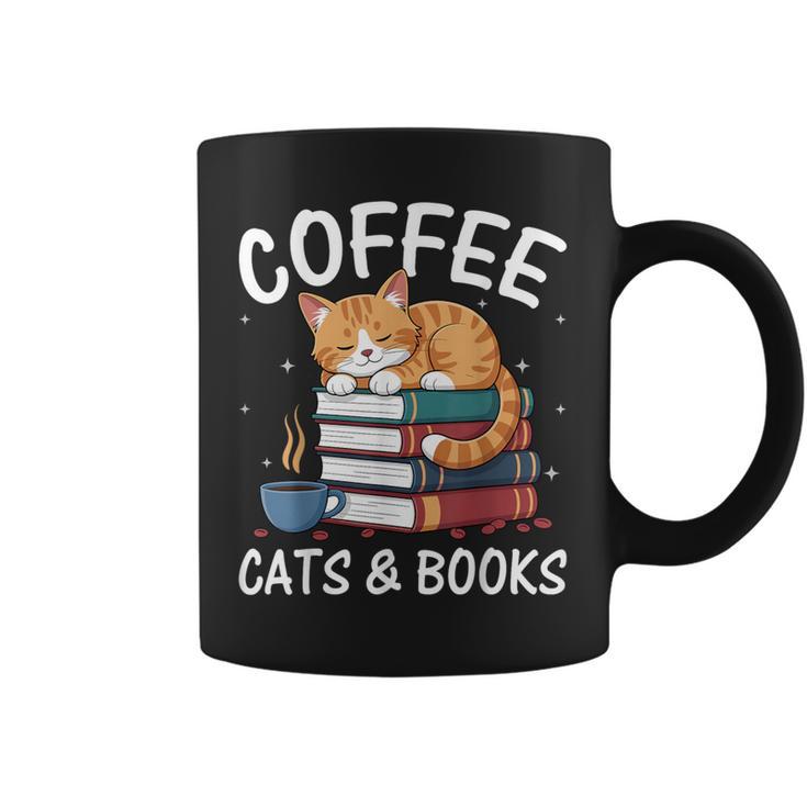 Coffee Cats And Books Cute Kitten Reading Graphic Print Coffee Mug