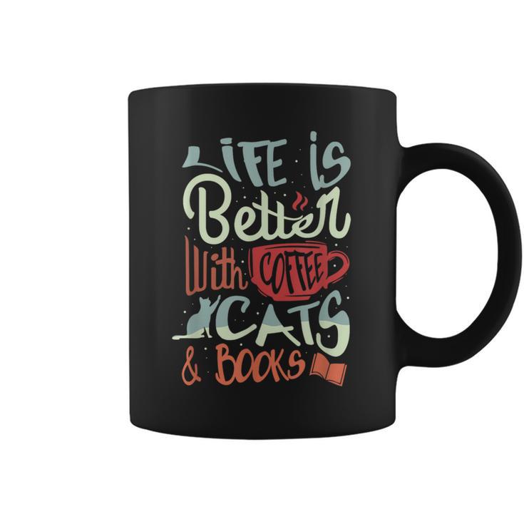 Coffee Cats And Books Cute Kitty Reading Graphic Print Coffee Mug