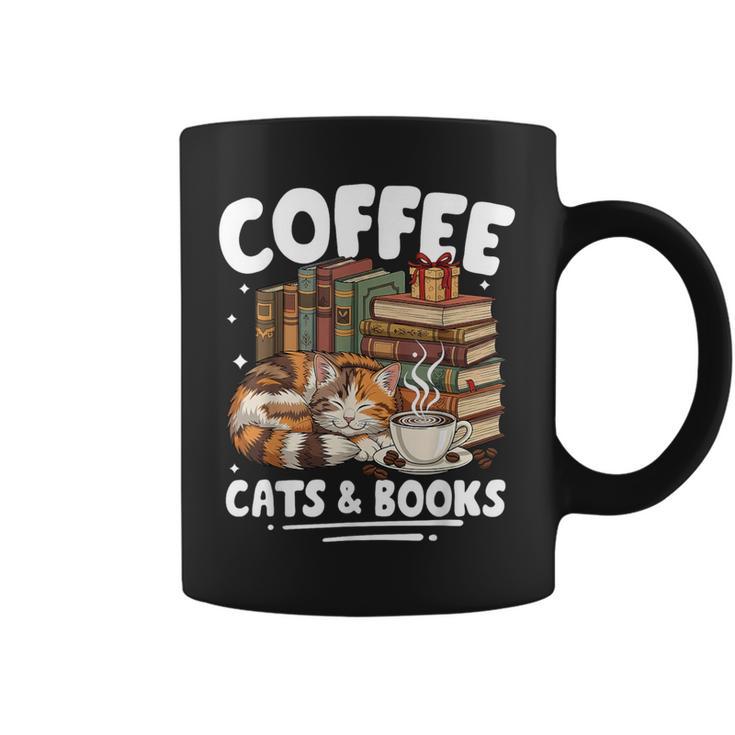 Coffee Cats And Books Cats And Reading Lovers Graphic Print Coffee Mug