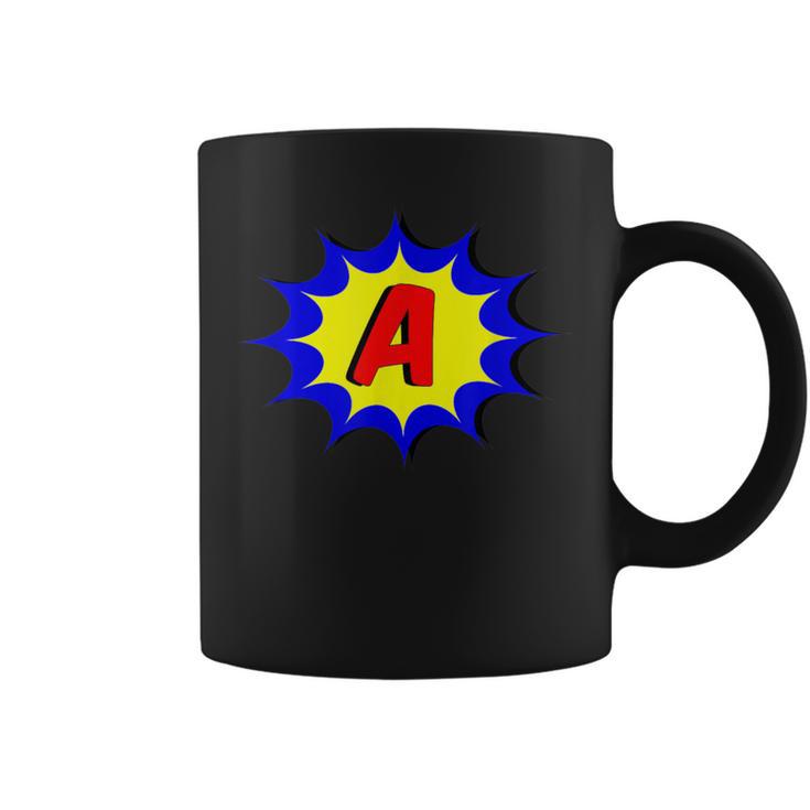 Comic Book Style Monogram Initial Letter A Superhero Graphic Print Coffee Mug