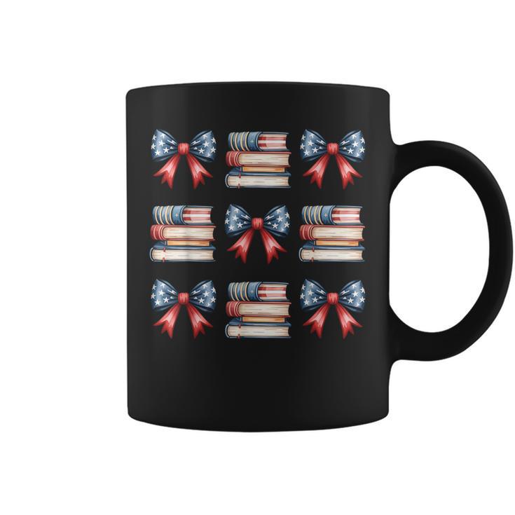 Coquette Bow Book US Flag 4th Of July Librarian Bookworm Graphic Print Coffee Mug