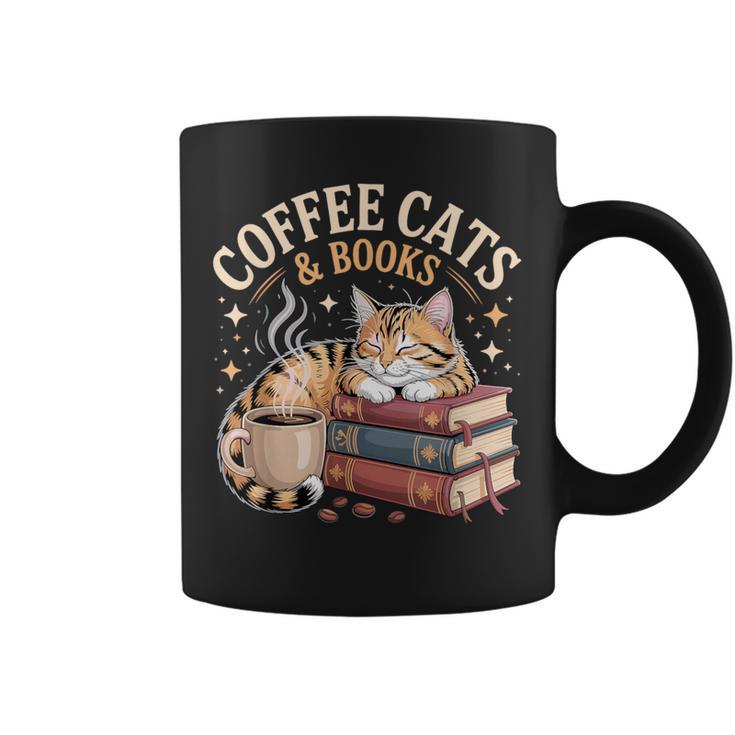 Cozy Reading Cat Coffee And Books Lover Artwork Graphic Print Coffee Mug