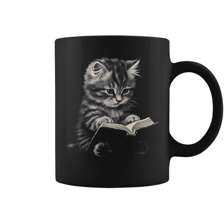 Cute Cat Reading Book Teacher Librarian Cat Lover Book Club Men Women Kids Graphic Print Coffee Mug