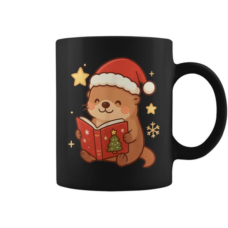 Cute Christmas Book Otter Reading Snowy Holiday Story Graphic Print Coffee Mug