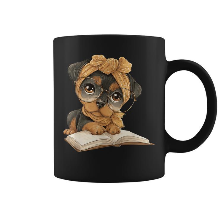 Cute Dog Reading Book Bandana Pup Reader Graphic Print Coffee Mug