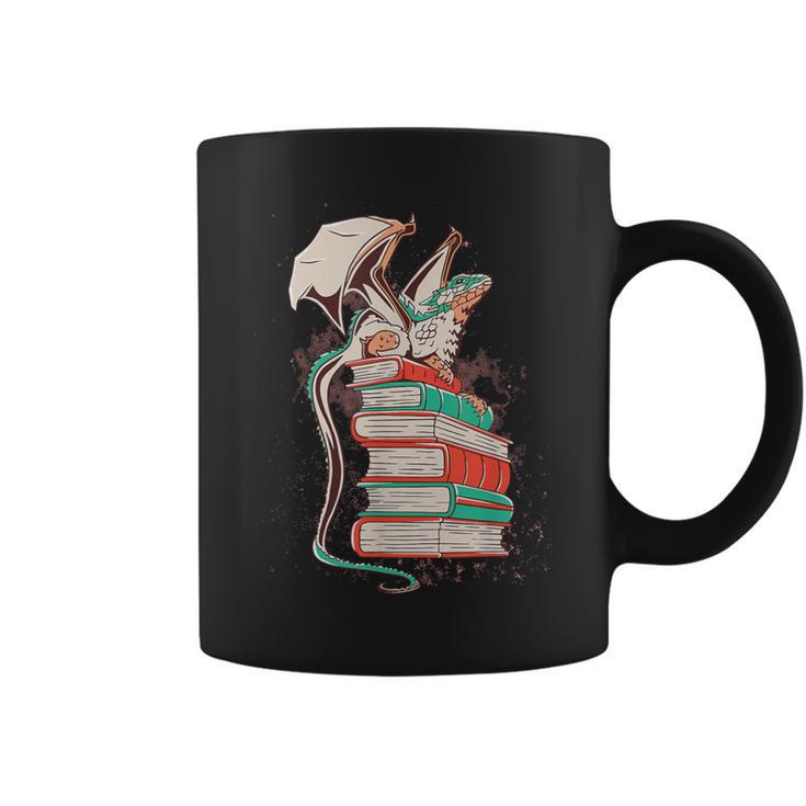 Cute Dragon Reading Cat Books Dragon Graphic Print Coffee Mug