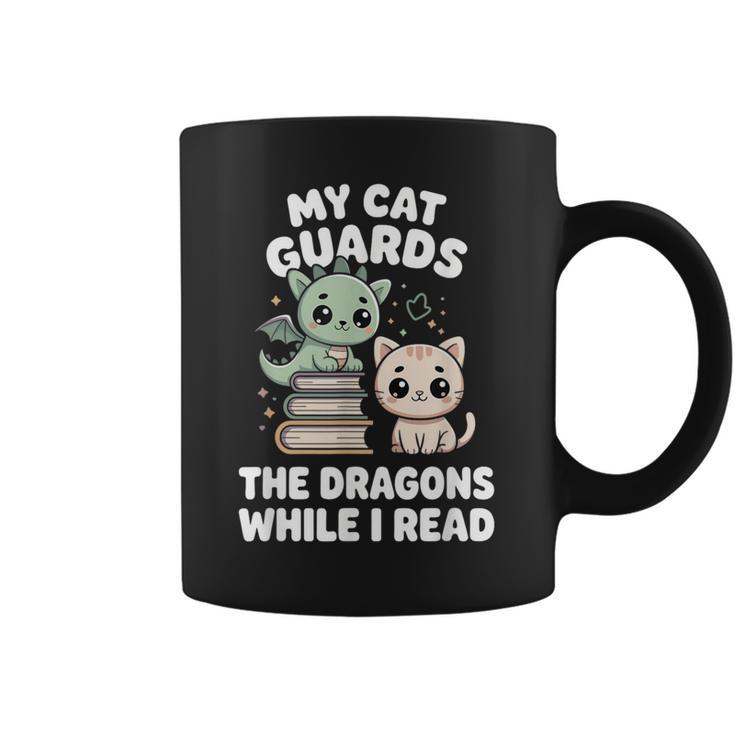 Cute Fantasy Book Reader Apparel Cat Dragon Bookish Magic Graphic Print Coffee Mug