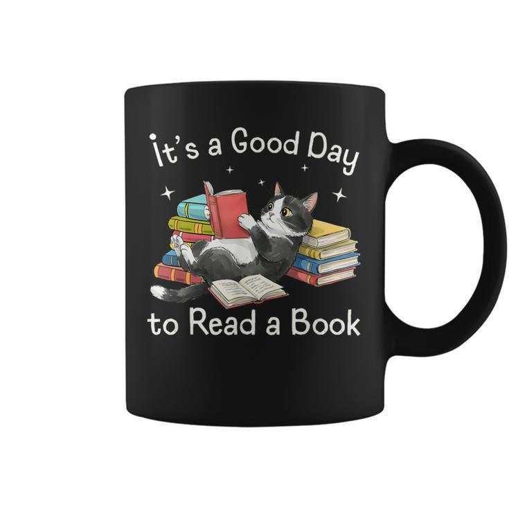 Cute It's a Good Day To Read a Book Cat Bookworm Graphic Print Coffee Mug