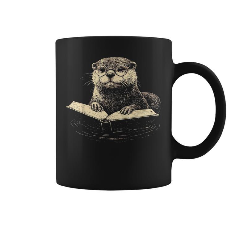 Cute Otter Wearing Glasses Reading Book Librarian Teacher Graphic Print Coffee Mug