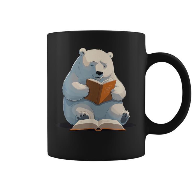 Cute Polar Bear Is Reading a Book Reading Polar Bear Graphic Print Coffee Mug