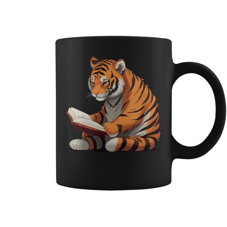 Cute Tiger Is Reading a Book Reading Tiger Graphic Print Coffee Mug