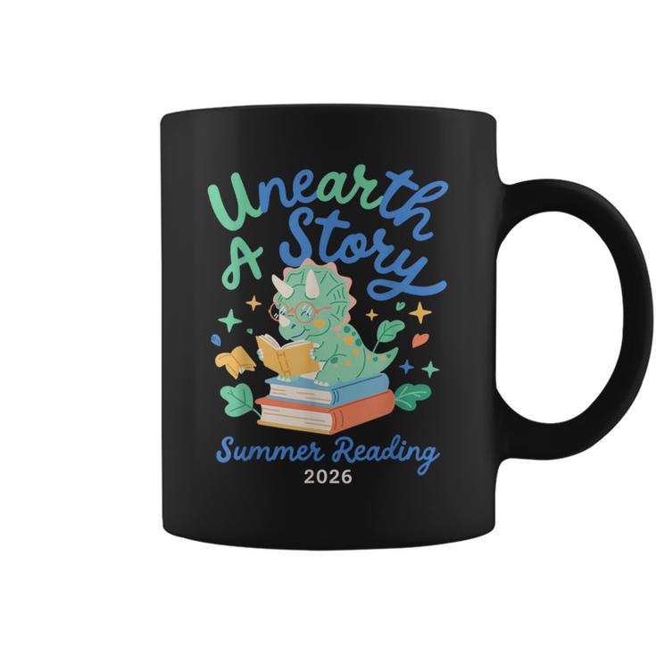 Cute Unearth a Story Triceratops Dinosaur Reading Books Dino Graphic Print Coffee Mug