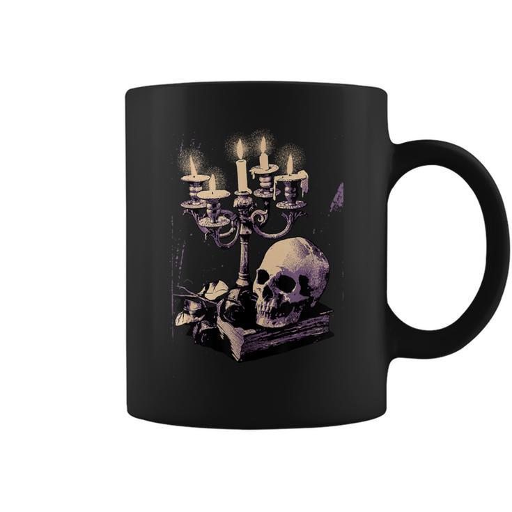 Dark Academia Aesthetic Gothic Book Candle Skull Red Rose Graphic Print Coffee Mug