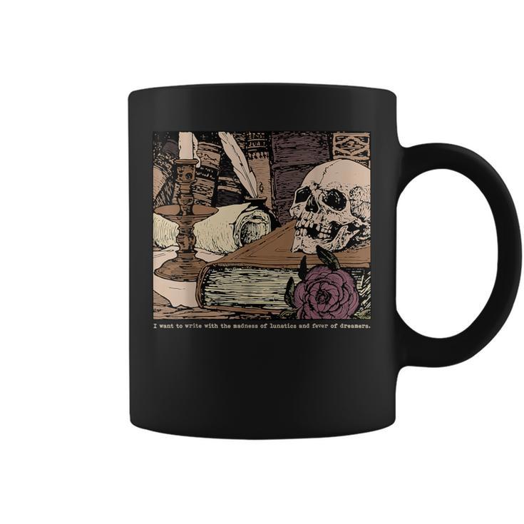 Dark Academia Aesthetic Skull Writer Authors Book Lover Graphic Print Coffee Mug