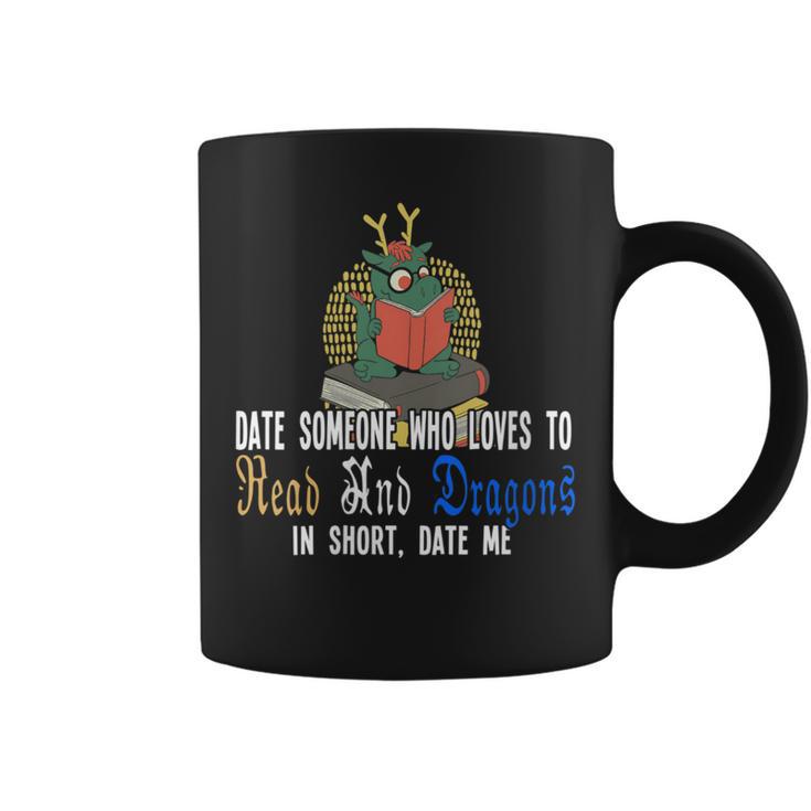 Date Who Loves To Read And Dragons Book Dragon Graphic Print Coffee Mug