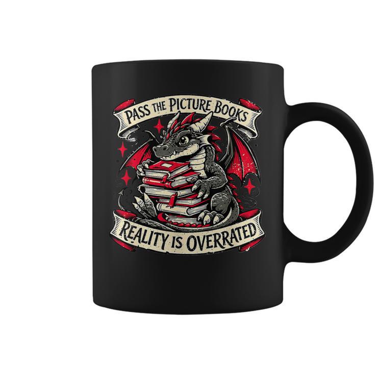 Dragon Reading Books Reality Overrated Reader Book Graphic Print Coffee Mug
