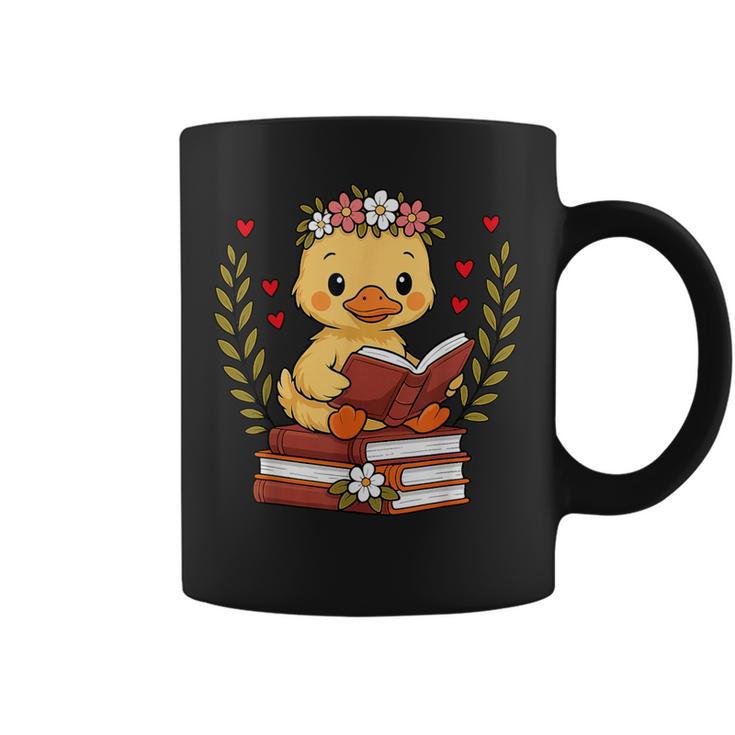Duck Reading Book Graphic Duck With Book Floral Graphic Print Coffee Mug