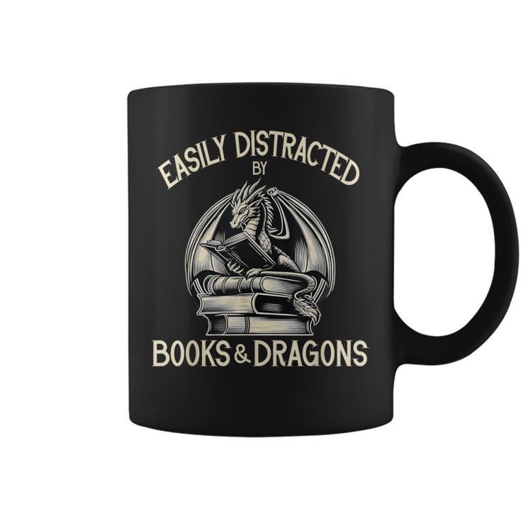 Easily Distracted By Books And Dragons Book Dragon Lover Graphic Print Coffee Mug