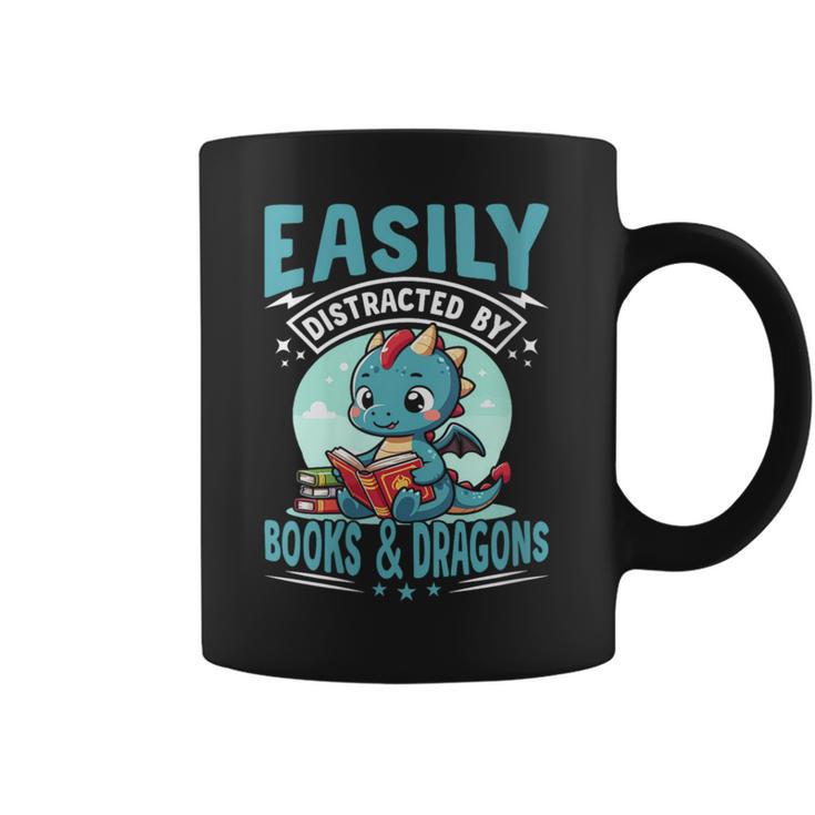 Easily Distracted By Books And Dragons Nerds Graphic Print Coffee Mug