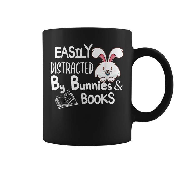 Easily Distracted By Bunnies And Books Graphic Print Coffee Mug Easily Distracted By Bunnies And Books Graphic Print Coffee Mug