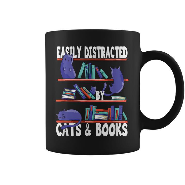 Easily Distracted By Cats And Book Bookworm Cat Lover For Men Women Graphic Print Coffee Mug Easily Distracted By Cats And Book Bookworm Cat Lover For Men Women Graphic Print Coffee Mug